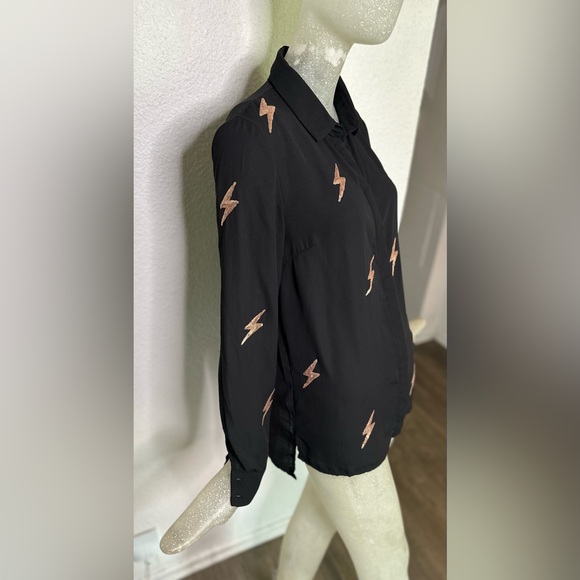 Do+Be Women’s Black Sheer Sequin Lightening Button Down Long Sleeve Top. Size S - Picture 4 of 12